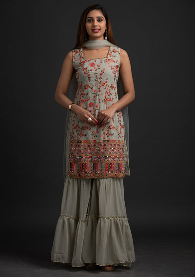 Pista Green Threadwork Georgette Designer Salwar Suit - koskii