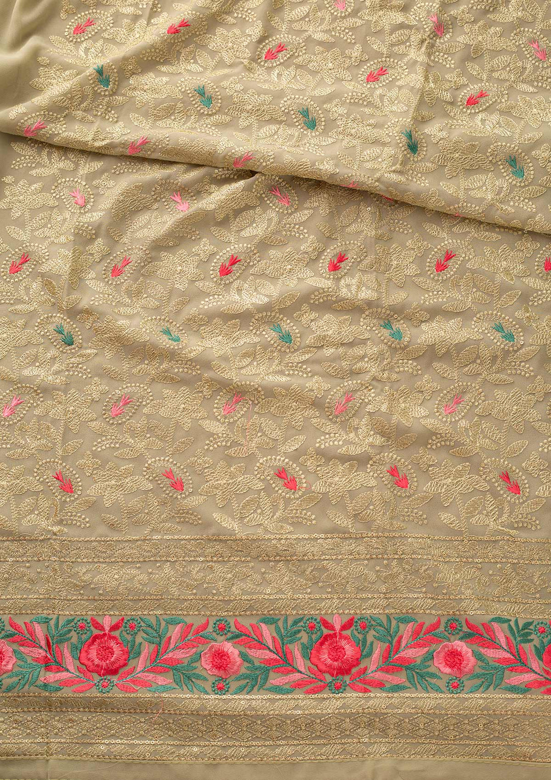 Pista Green Threadwork Georgette Designer Unstitched Salwar Suit - koskii
