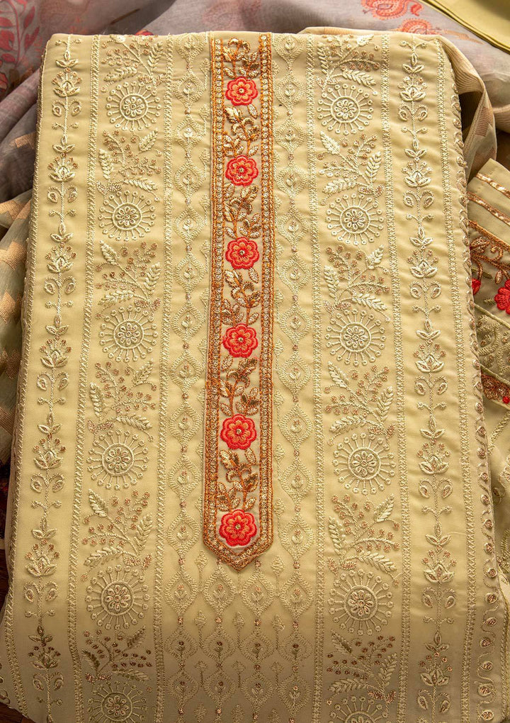 Pista Green Threadwork Georgette Designer Unstitched Salwar Suit - koskii