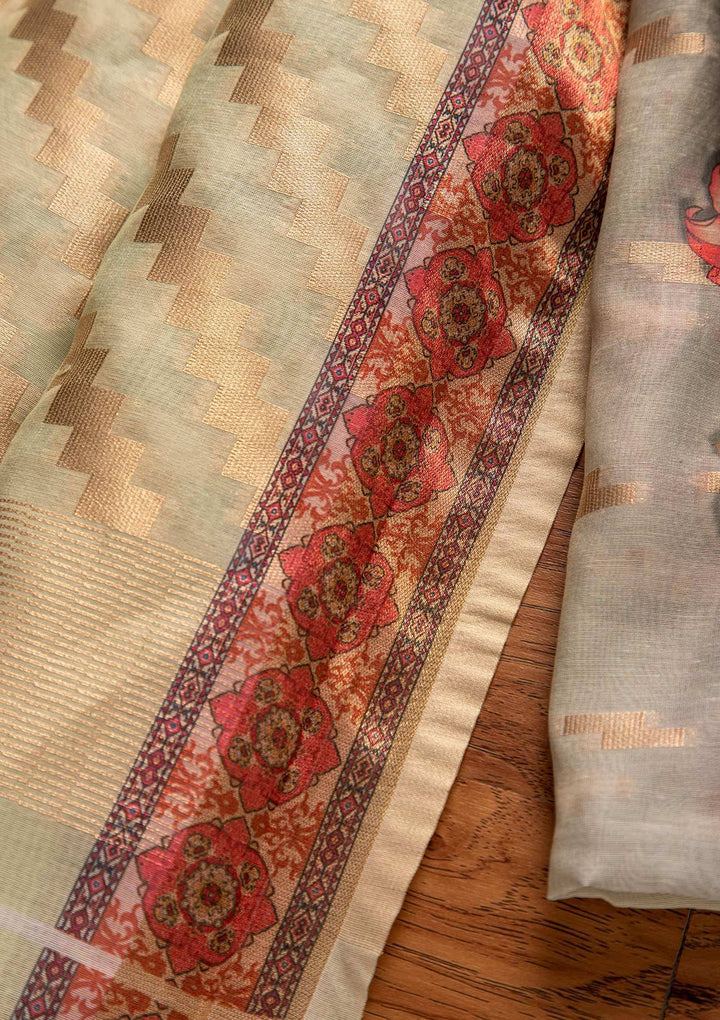 Pista Green Threadwork Georgette Designer Unstitched Salwar Suit - koskii