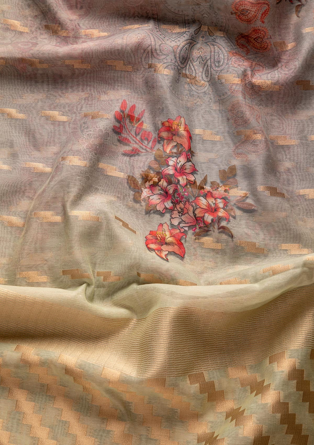 Pista Green Threadwork Georgette Designer Unstitched Salwar Suit - koskii