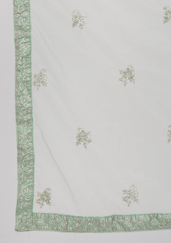Pista Green Threadwork Net Designer Semi-Stitched Lehenga - koskii
