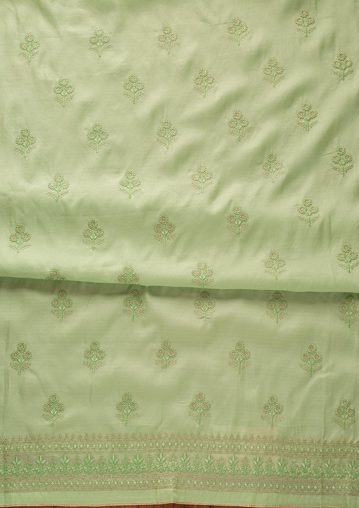 Pista Green Threadwork Semi Crepe Designer Unstitched Salwar Suit - koskii