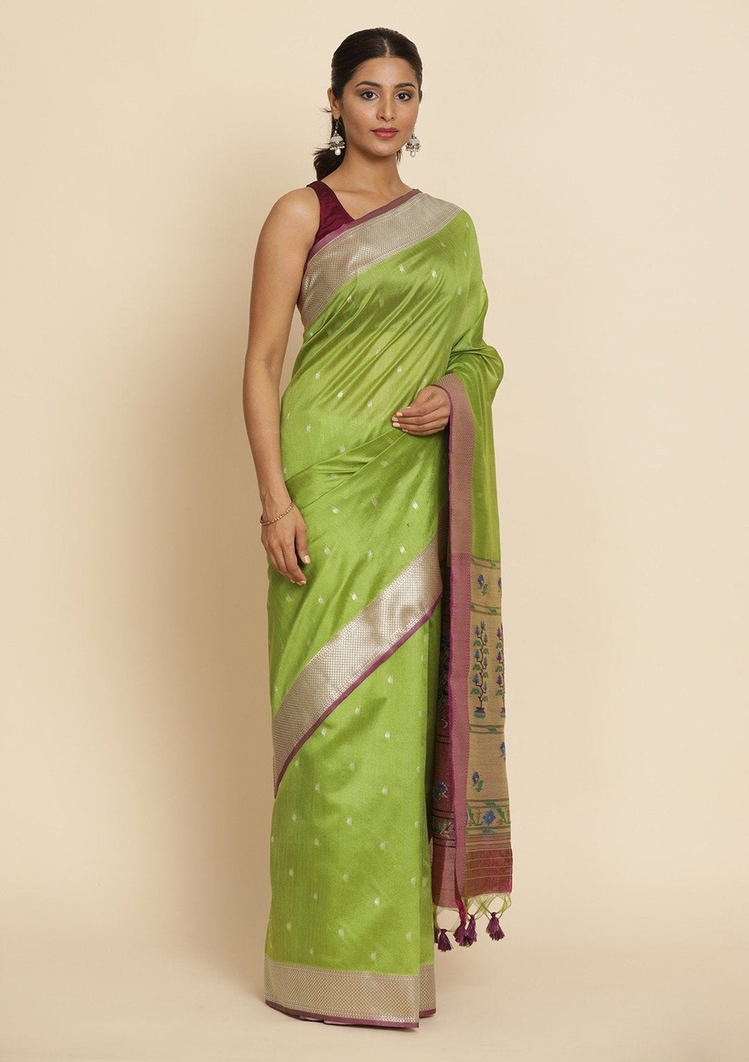 Pista Green Zariwork Art Silk Designer Saree - koskii