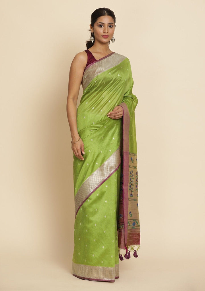 Pista Green Zariwork Art Silk Designer Saree - koskii