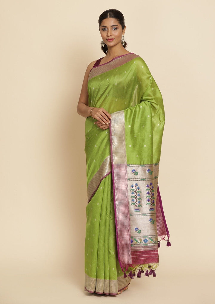 Pista Green Zariwork Art Silk Designer Saree - koskii