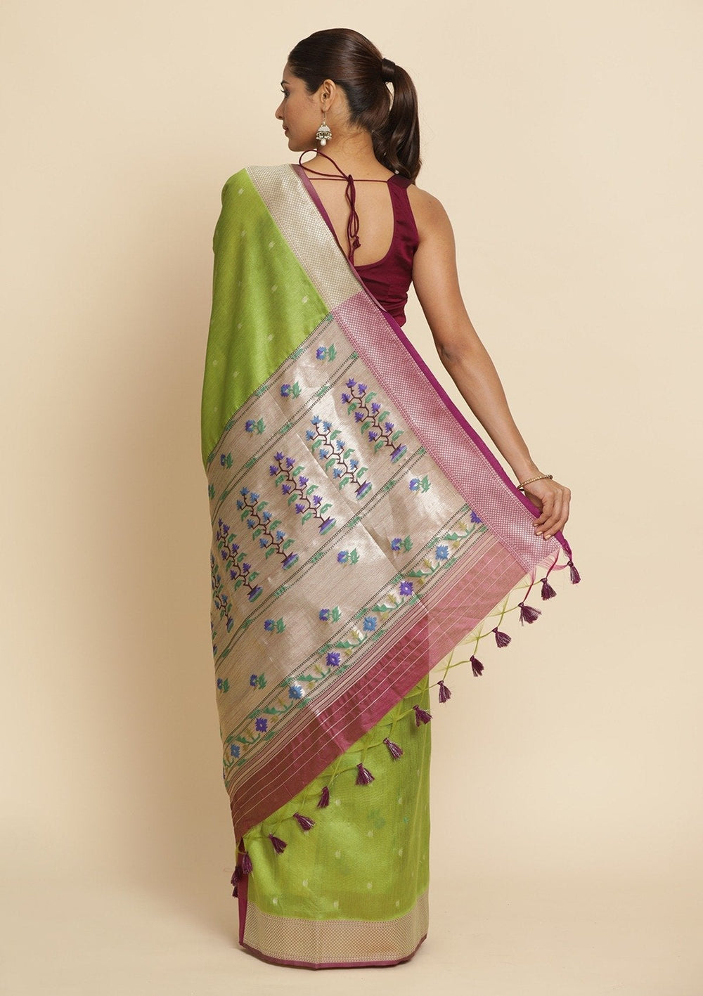 Pista Green Zariwork Art Silk Designer Saree - koskii