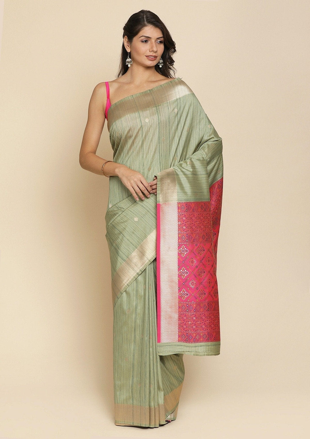 Pista Green Zariwork Raw Silk Designer Saree - koskii