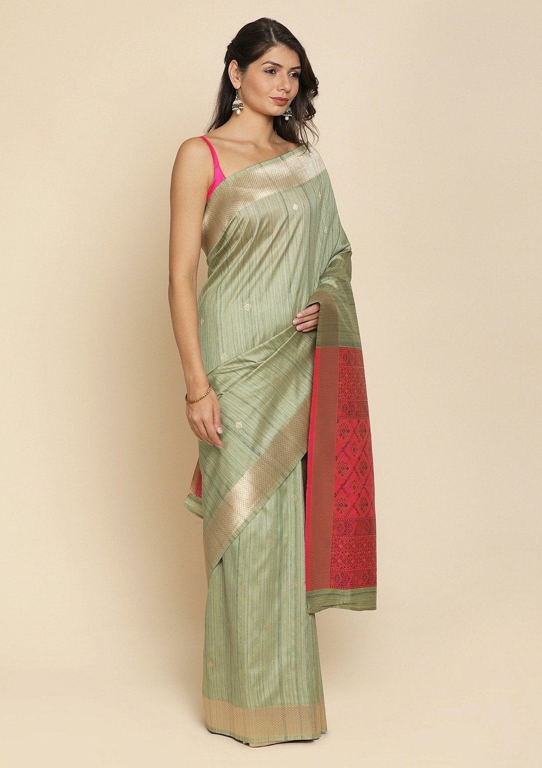Pista Green Zariwork Raw Silk Designer Saree - koskii