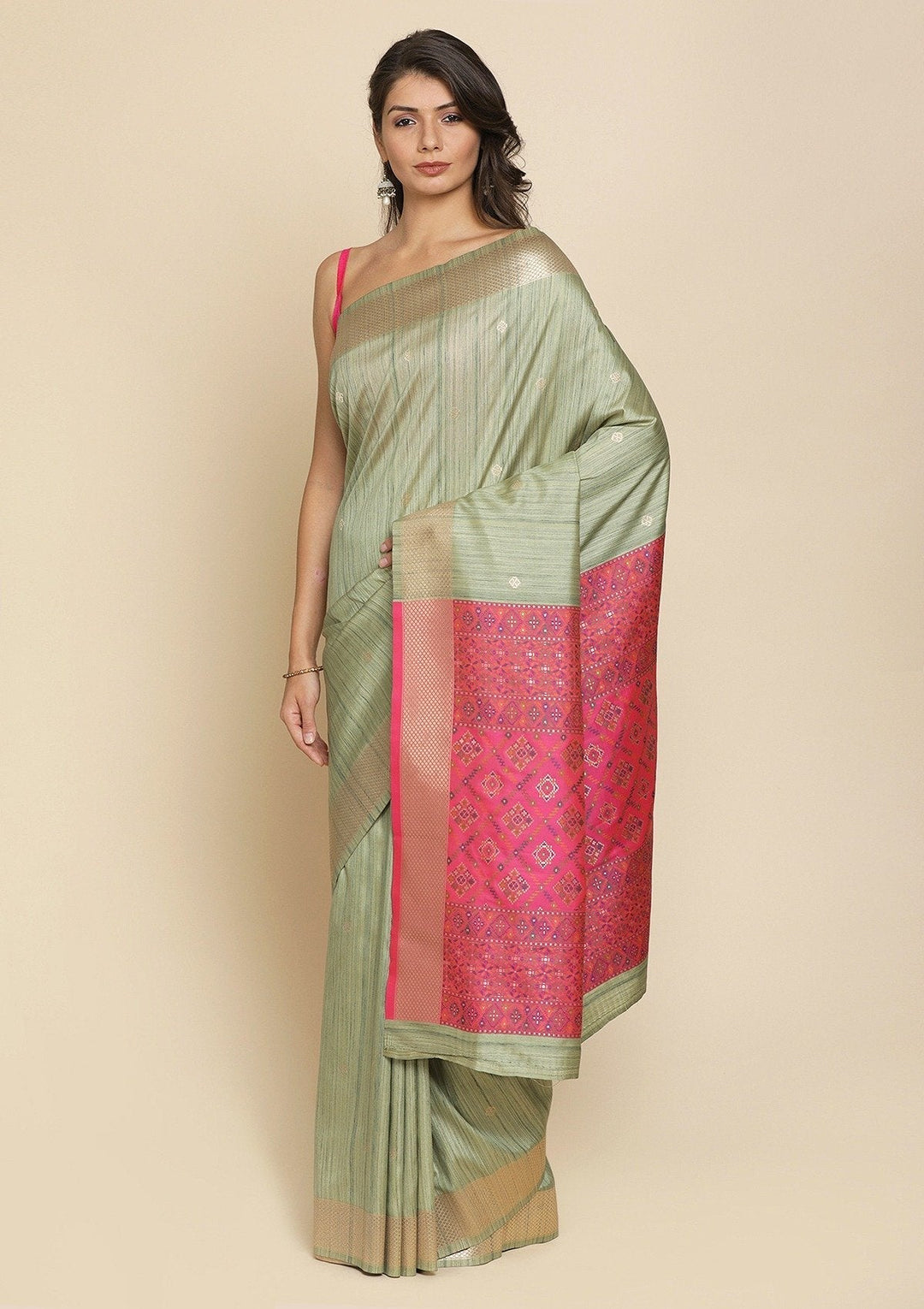 Pista Green Zariwork Raw Silk Designer Saree - koskii