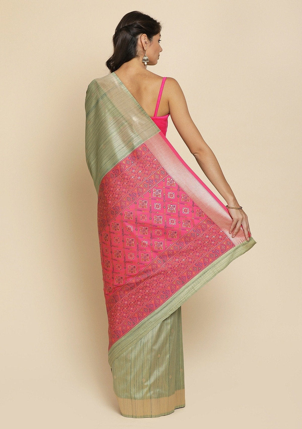 Pista Green Zariwork Raw Silk Designer Saree - koskii
