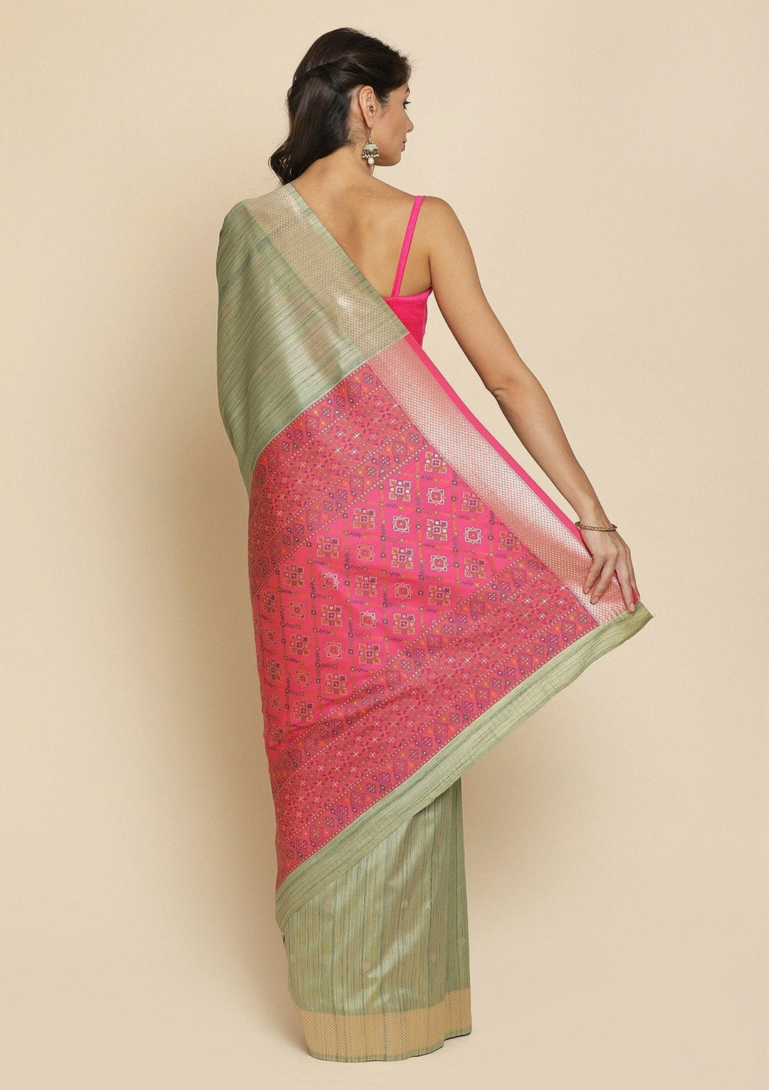 Pista Green Zariwork Raw Silk Designer Saree - koskii