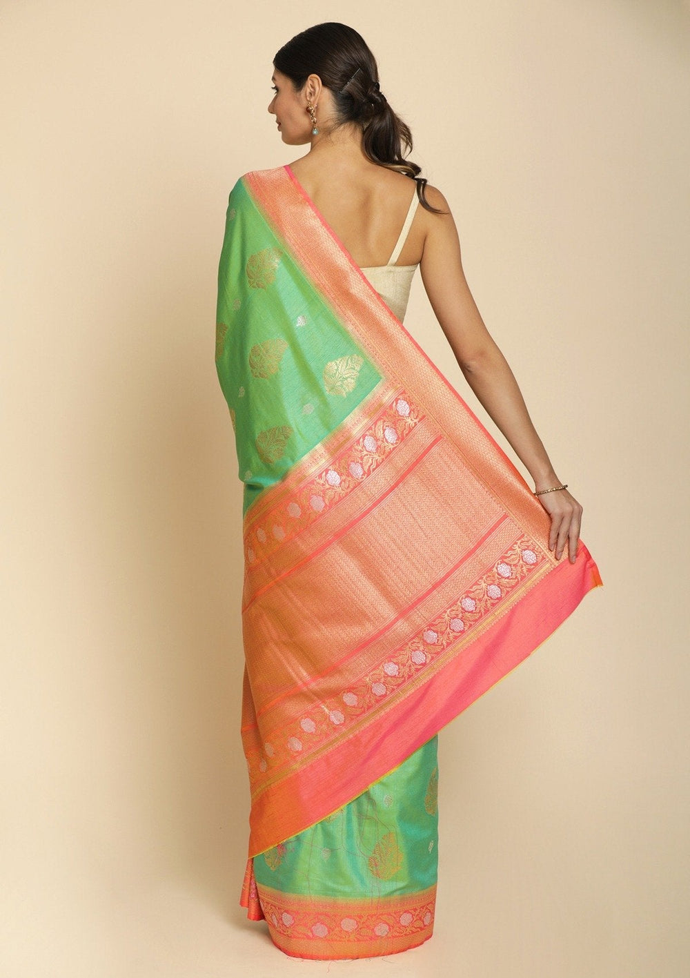 Pista Green Zariwork Raw Silk Designer Saree - koskii
