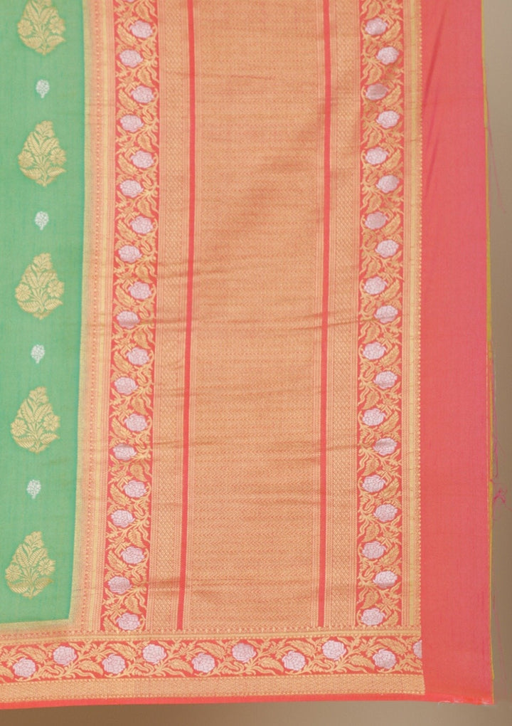 Pista Green Zariwork Raw Silk Designer Saree - koskii