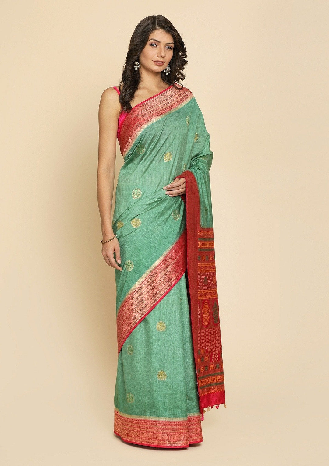 Pista Green Zariwork Raw Silk Designer Saree - koskii