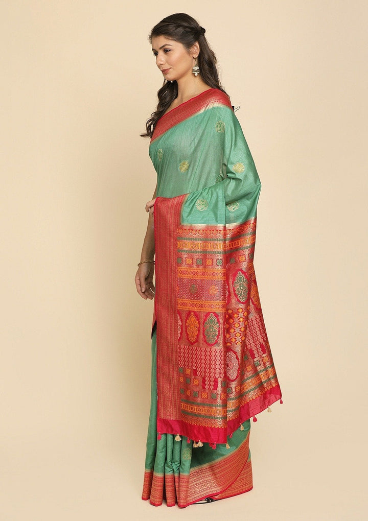 Pista Green Zariwork Raw Silk Designer Saree - koskii
