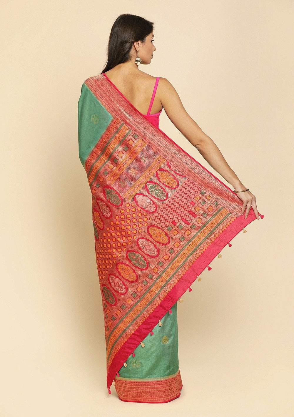 Pista Green Zariwork Raw Silk Designer Saree - koskii