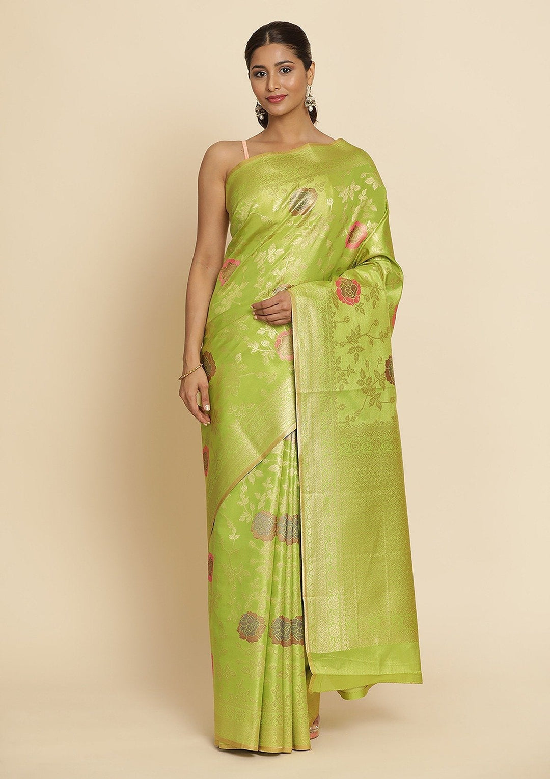 Pista Green Zariwork Tissue Designer Saree - koskii