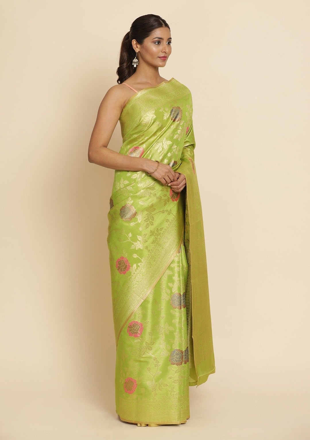 Pista Green Zariwork Tissue Designer Saree - koskii