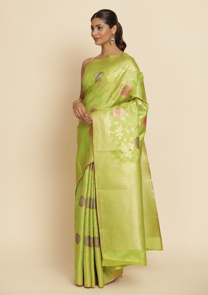 Pista Green Zariwork Tissue Designer Saree - koskii