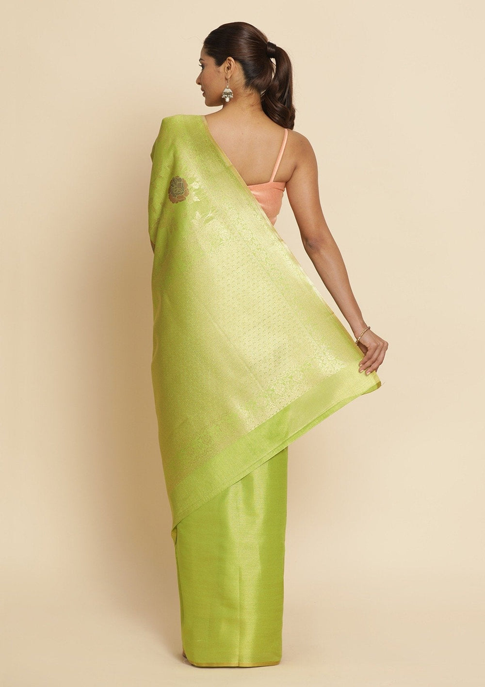 Pista Green Zariwork Tissue Designer Saree - koskii