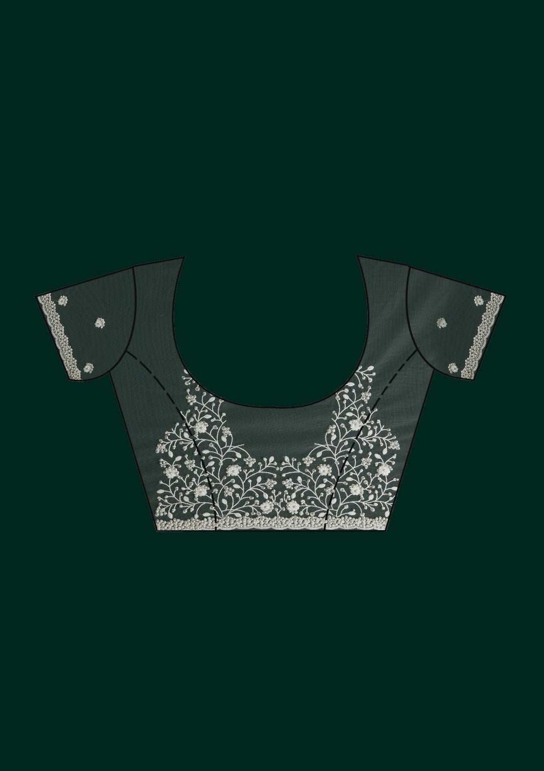 Pista Green Pearlwork  Net Designer Saree - Koskii