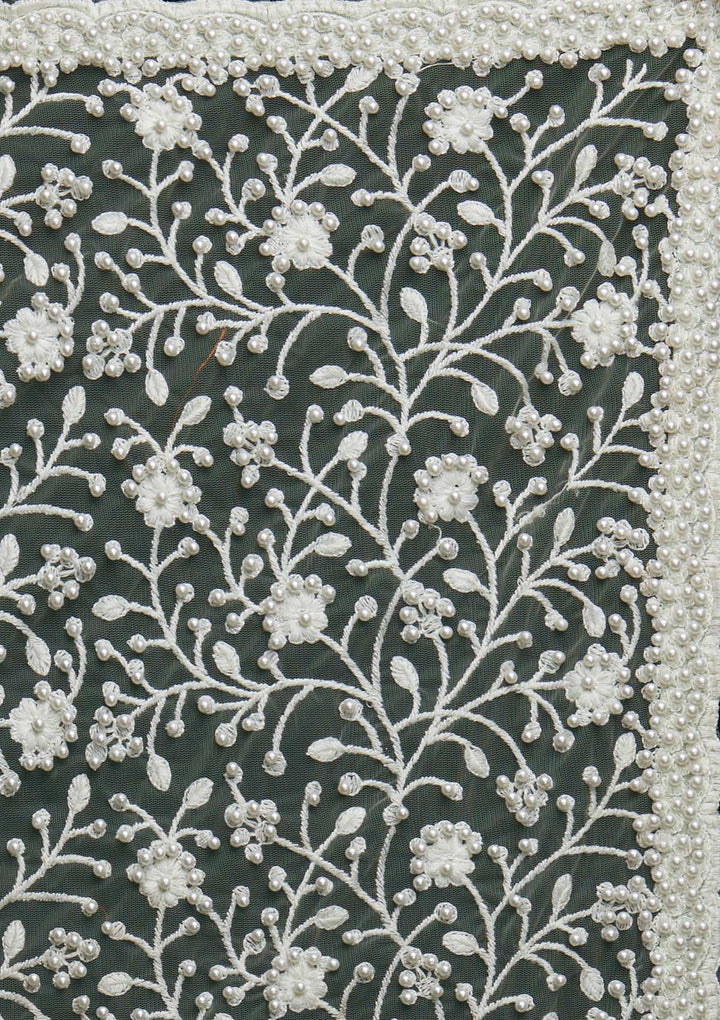 Pista Green Pearlwork  Net Designer Saree - Koskii