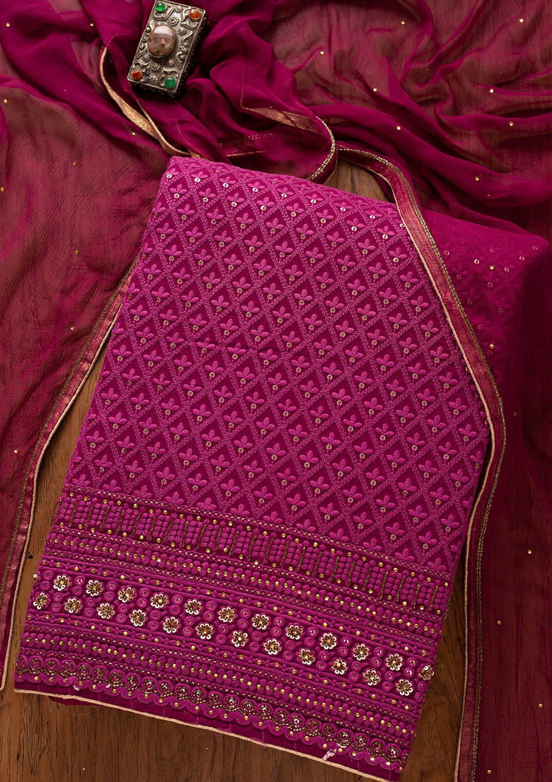 Purple Chikankari Georgette Designer Unstitched Salwar Suit - koskii