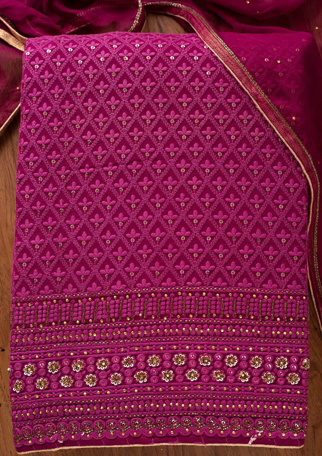 Purple Chikankari Georgette Designer Unstitched Salwar Suit - koskii