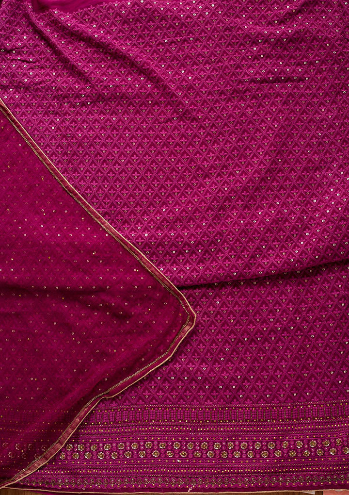 Purple Chikankari Georgette Designer Unstitched Salwar Suit - koskii