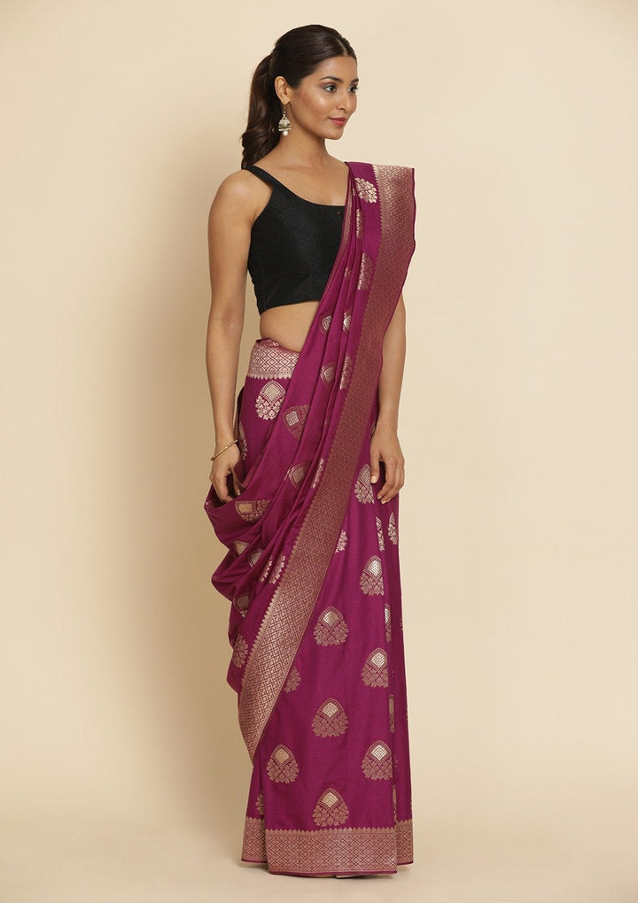 Purple Zariwork Raw Silk Designer Saree - koskii