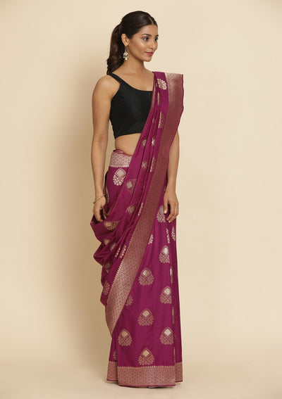 Purple Zariwork Raw Silk Designer Saree - koskii
