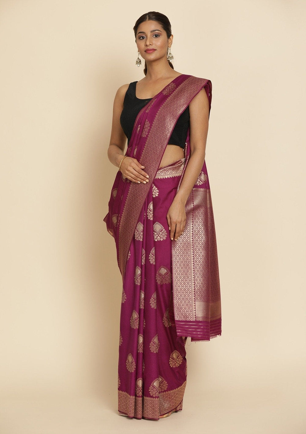 Purple Zariwork Raw Silk Designer Saree - koskii