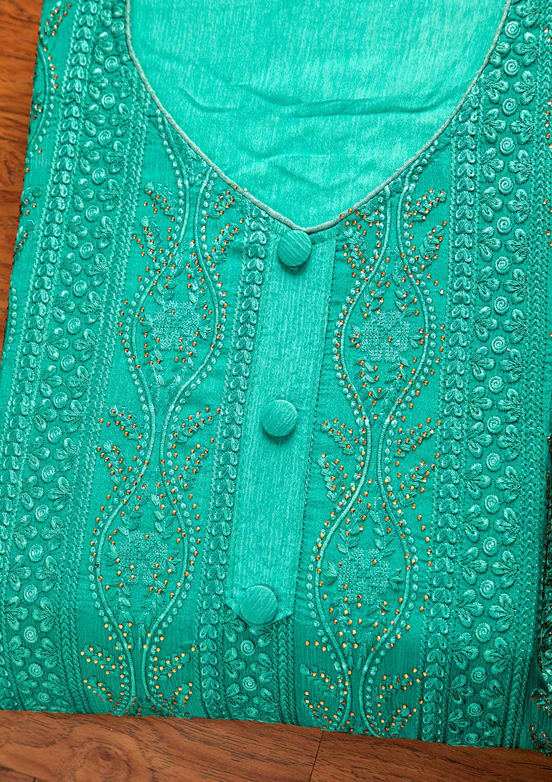 Rama Green Stonework Semi Crepe Designer Unstitched Salwar Suit - koskii