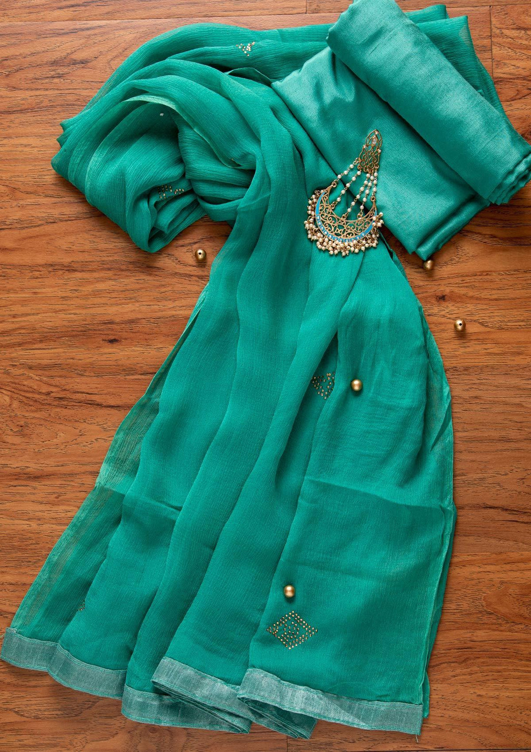 Rama Green Stonework Semi Crepe Designer Unstitched Salwar Suit - koskii
