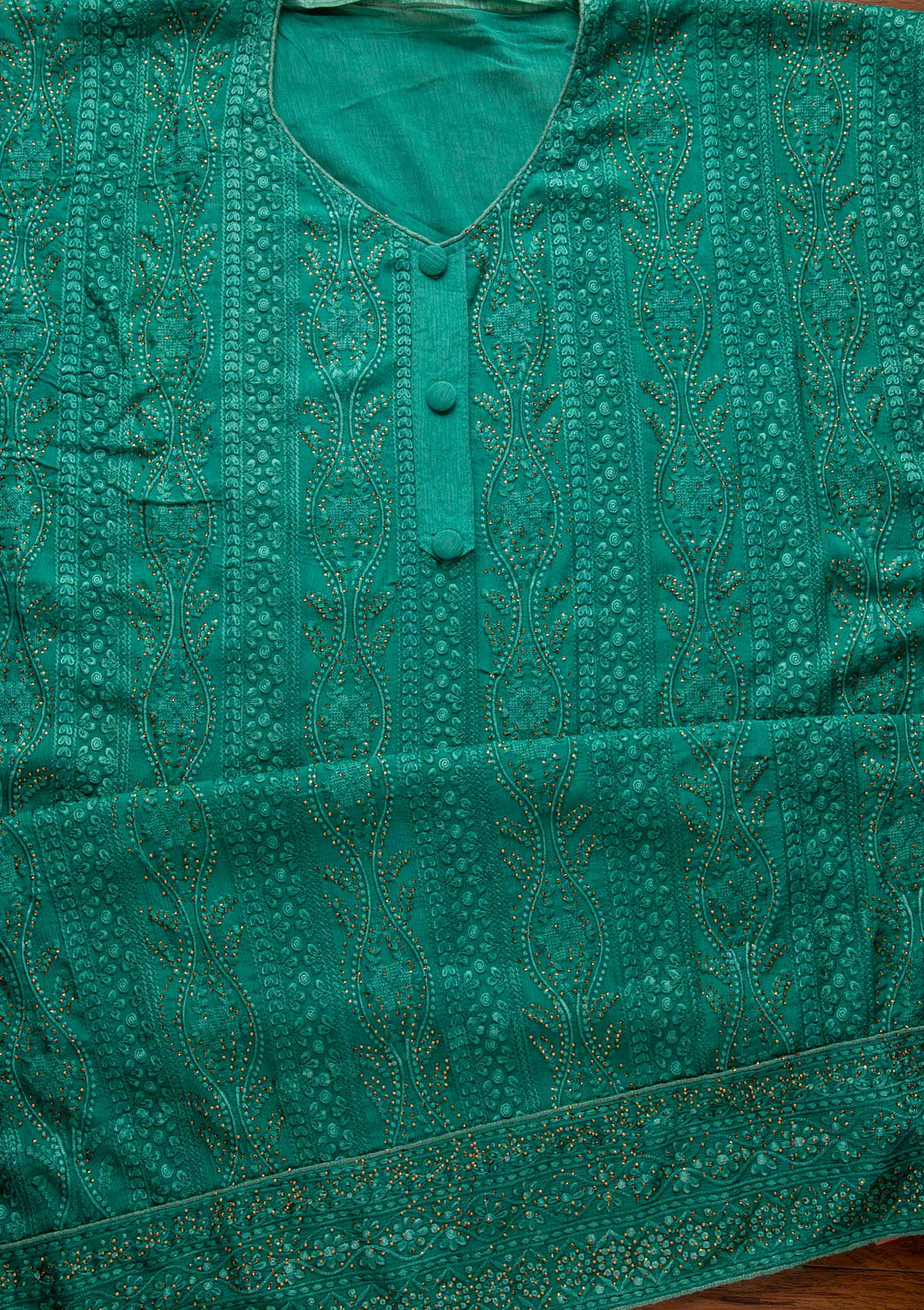 Rama Green Stonework Semi Crepe Designer Unstitched Salwar Suit - koskii