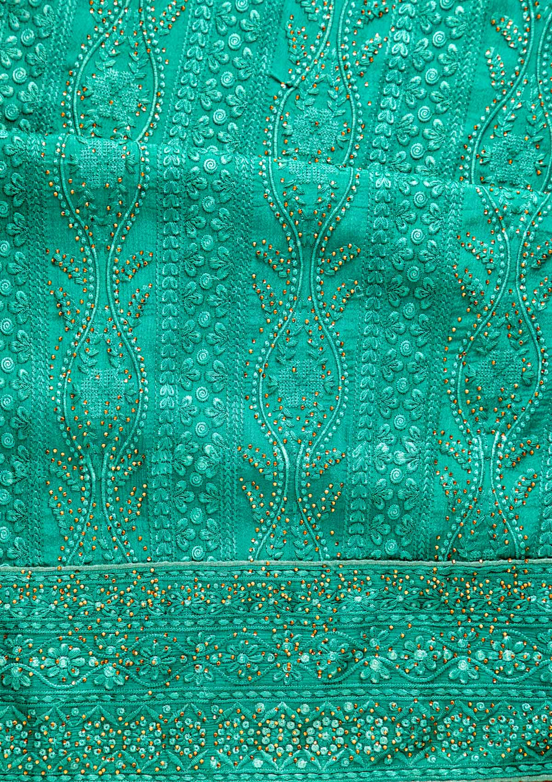Rama Green Stonework Semi Crepe Designer Unstitched Salwar Suit - koskii