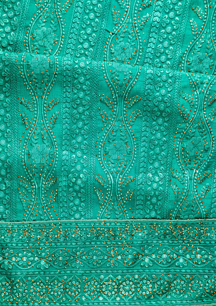 Rama Green Stonework Semi Crepe Designer Unstitched Salwar Suit - koskii