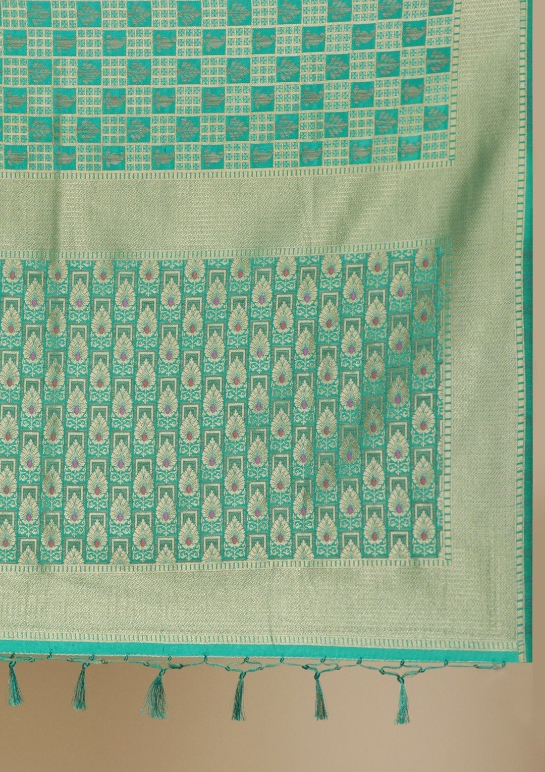 Rama Green Zariwork Raw Silk Designer Saree - koskii