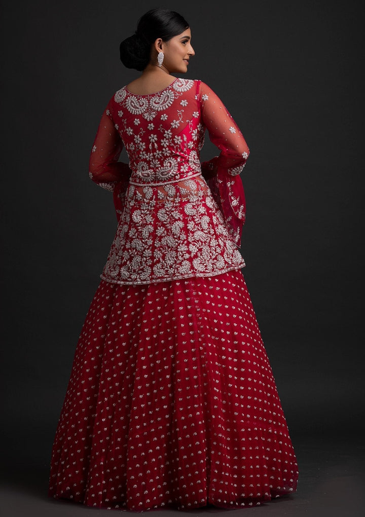 Rani Pink Glitter Net Designer Lehenga - koskii