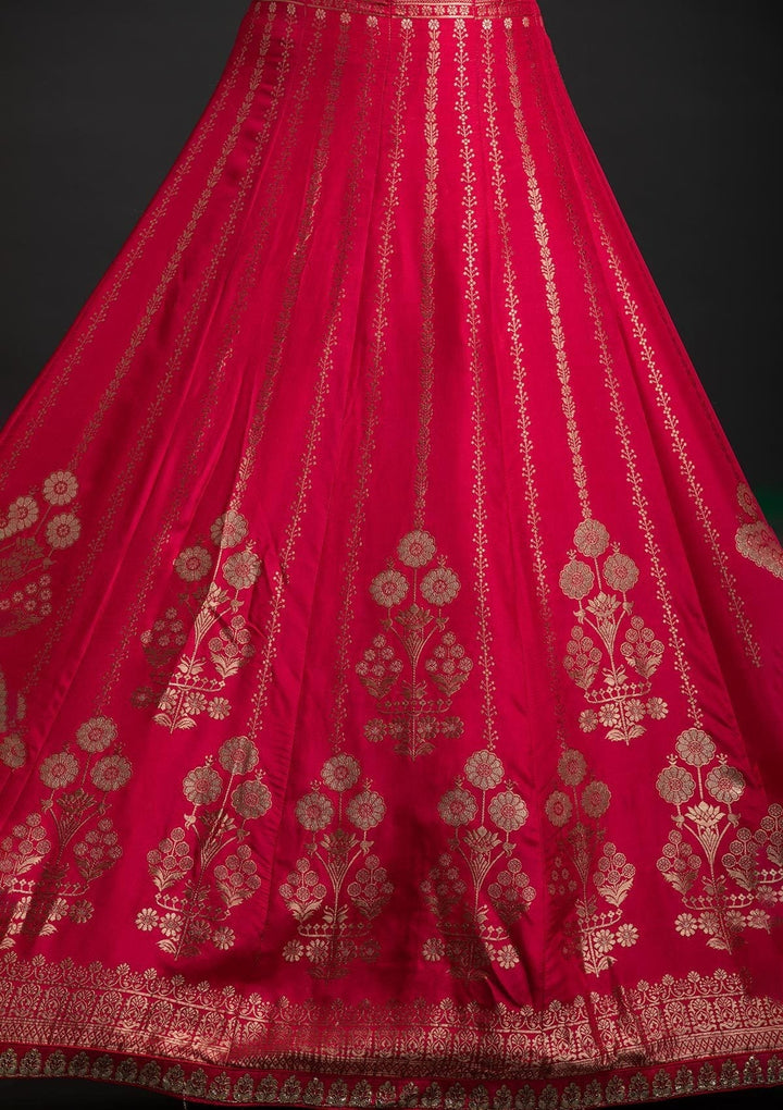 Rani Pink Gotapatti Banarasi Designer Semi-Stitched Lehenga - koskii