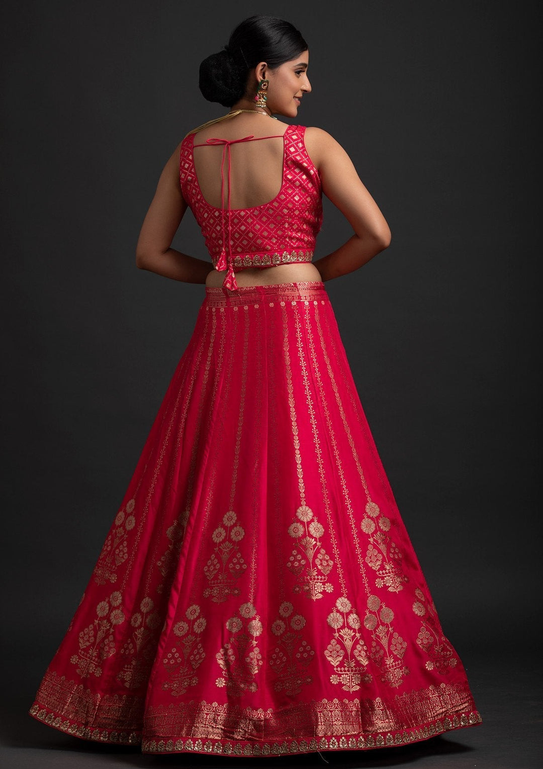 Rani Pink Gotapatti Banarasi Designer Semi-Stitched Lehenga - koskii
