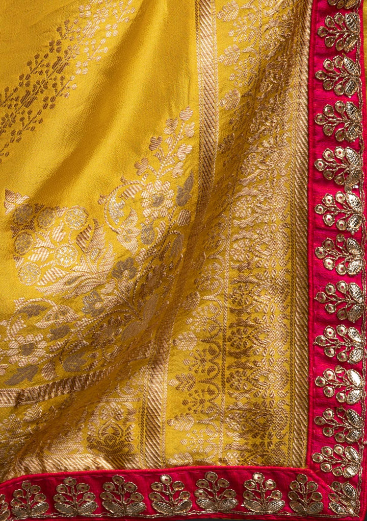 Rani Pink Gotapatti Banarasi Designer Semi-Stitched Lehenga - koskii