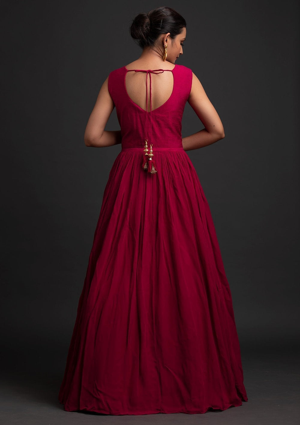 Rani Pink Mirrorwork Georgette Designer Gown - koskii