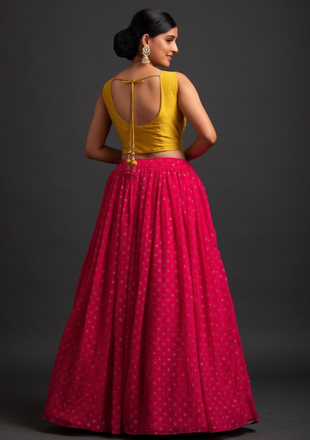 Rani Pink Mirrorwork Georgette Designer Lehenga - koskii