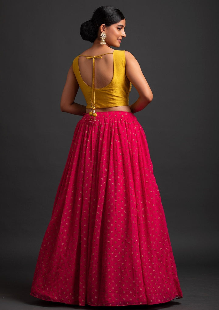 Rani Pink Mirrorwork Georgette Designer Lehenga - koskii