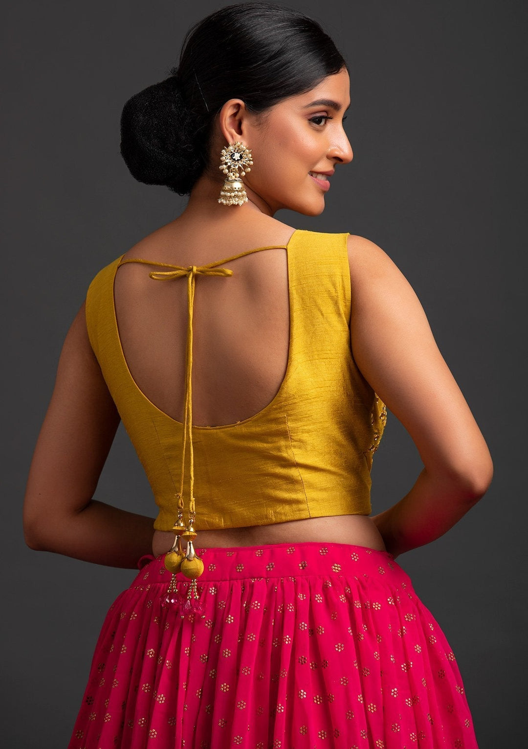 Rani Pink Mirrorwork Georgette Designer Lehenga - koskii