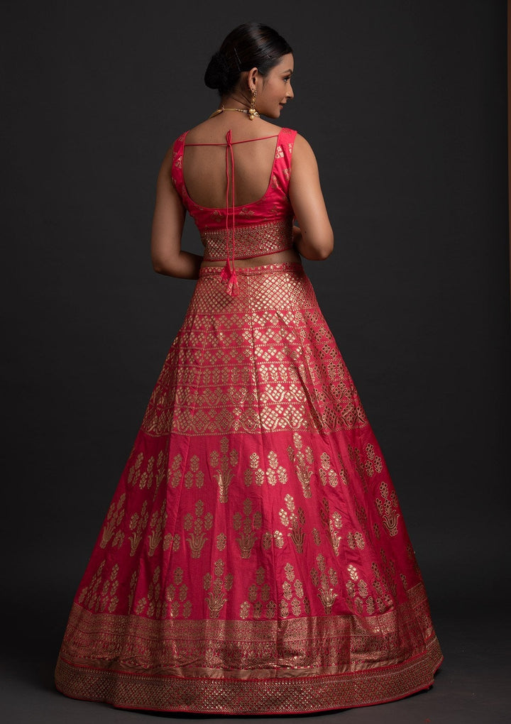 Rani Pink Sequins Banarasi Designer Semi-Stitched Lehenga - koskii