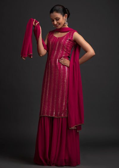Rani Pink Sequins Georgette Designer Salwar Suit - koskii