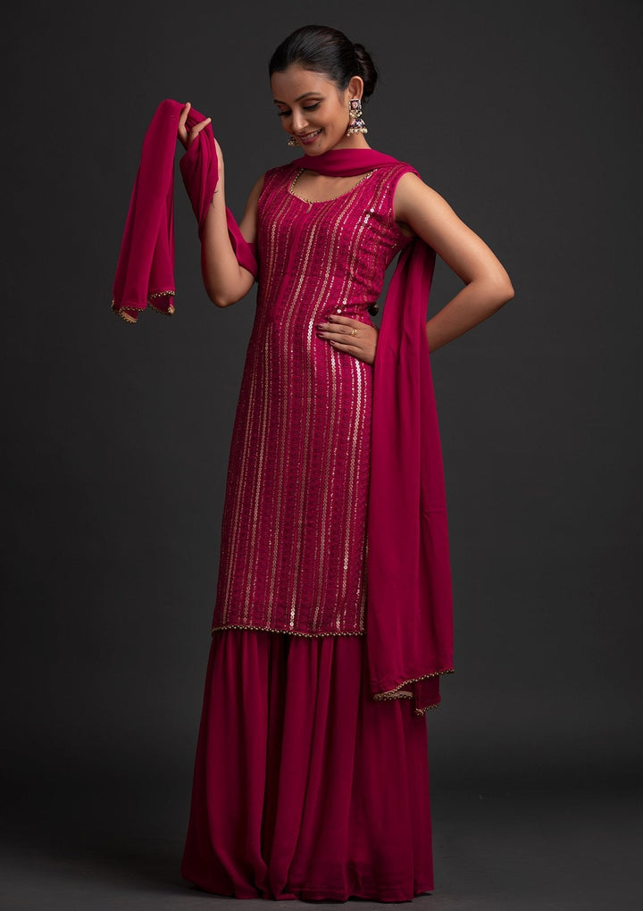 Rani Pink Sequins Semi Crepe Designer Salwar Suit - koskii